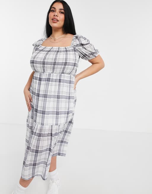 Urban Bliss Plus - Vestito midi arricciato a scacchi con maniche a sbuffo, 4 di 4