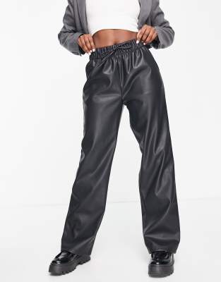 Urban Bliss Urban Bliss PU wide leg trousers in black