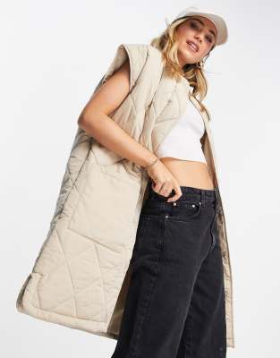 Urban Bliss Quilted Longline Vest In Stoneneutral ModeSens