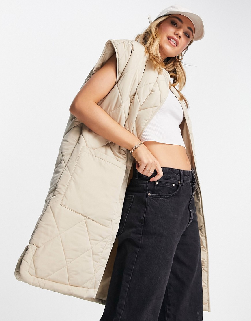 Urban Bliss quilted longline vest in stone-Neutral