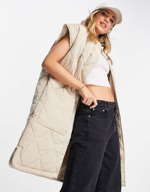 Urban Bliss quilted longline vest in stone