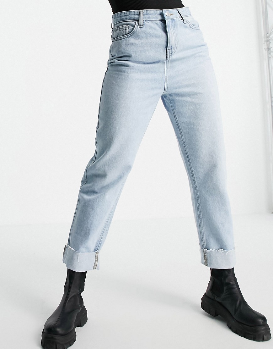 Urban Bliss relaxed straight leg jeans with turn up in bleach wash-Blues