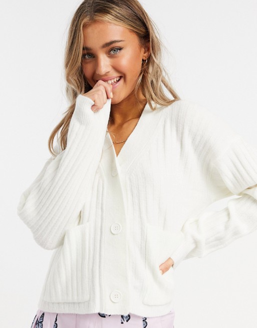 Urban Bliss ribbed cardigan in white