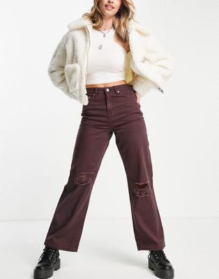 Urban Bliss Ripped 90's Jean In Washed Maroon-red | ModeSens