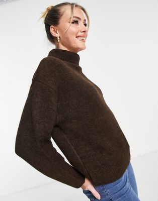 Urban Bliss roll neck knitted jumper in chocolate brown