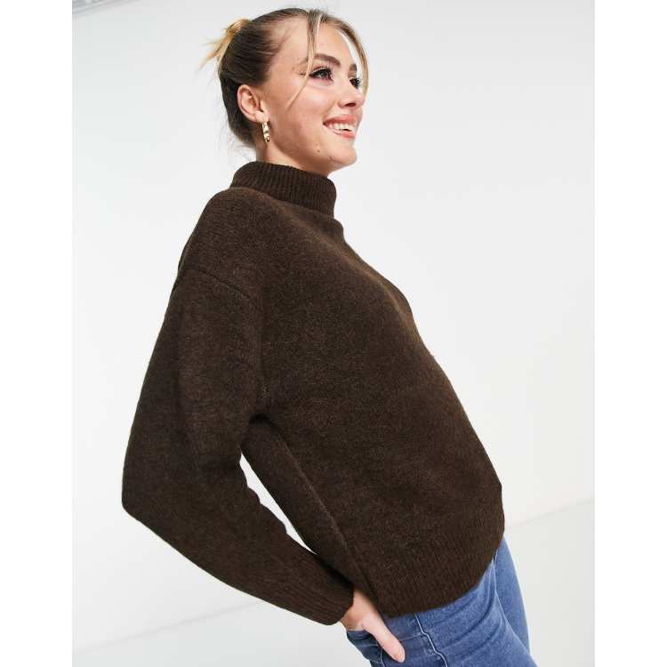 Urban Bliss roll neck knitted jumper in chocolate brown | ASOS