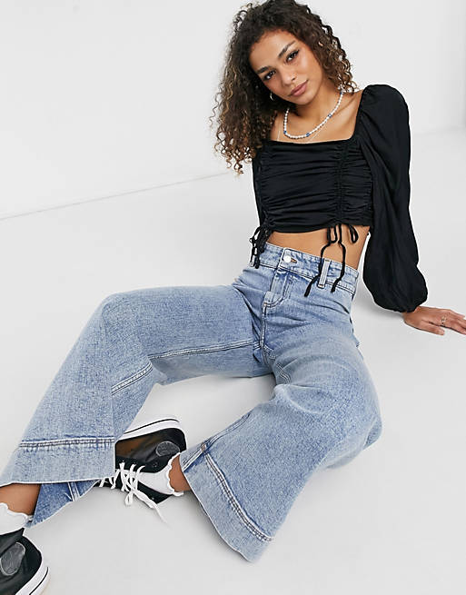 Urban Bliss ruched crop top in black