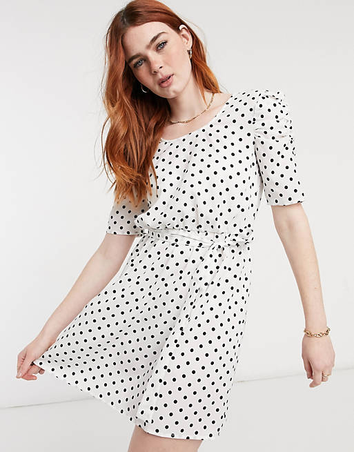 Urban Bliss scoop neck gathered sleeve dress in polka dots