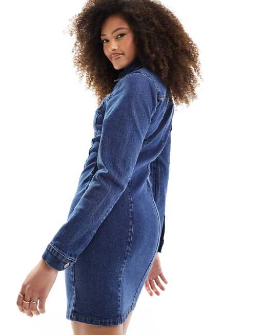 Long sleeve denim mini dress hotsell