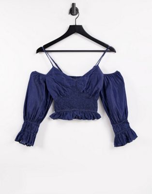 Urban Bliss sheered off shoulder top in blue