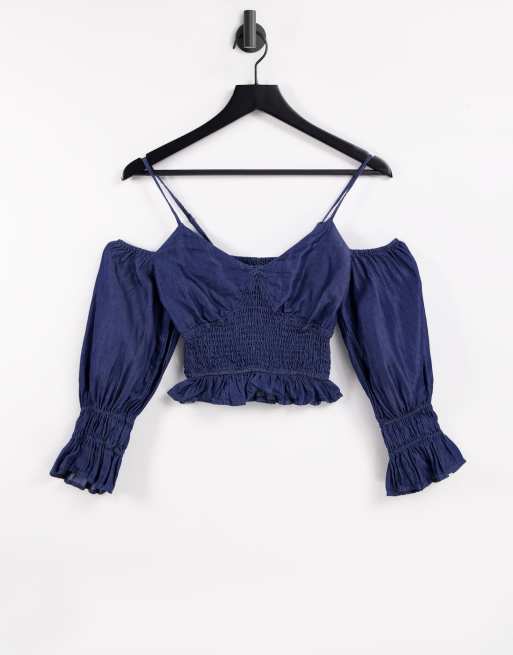 Urban Bliss sheered off-the-shoulder top in blue