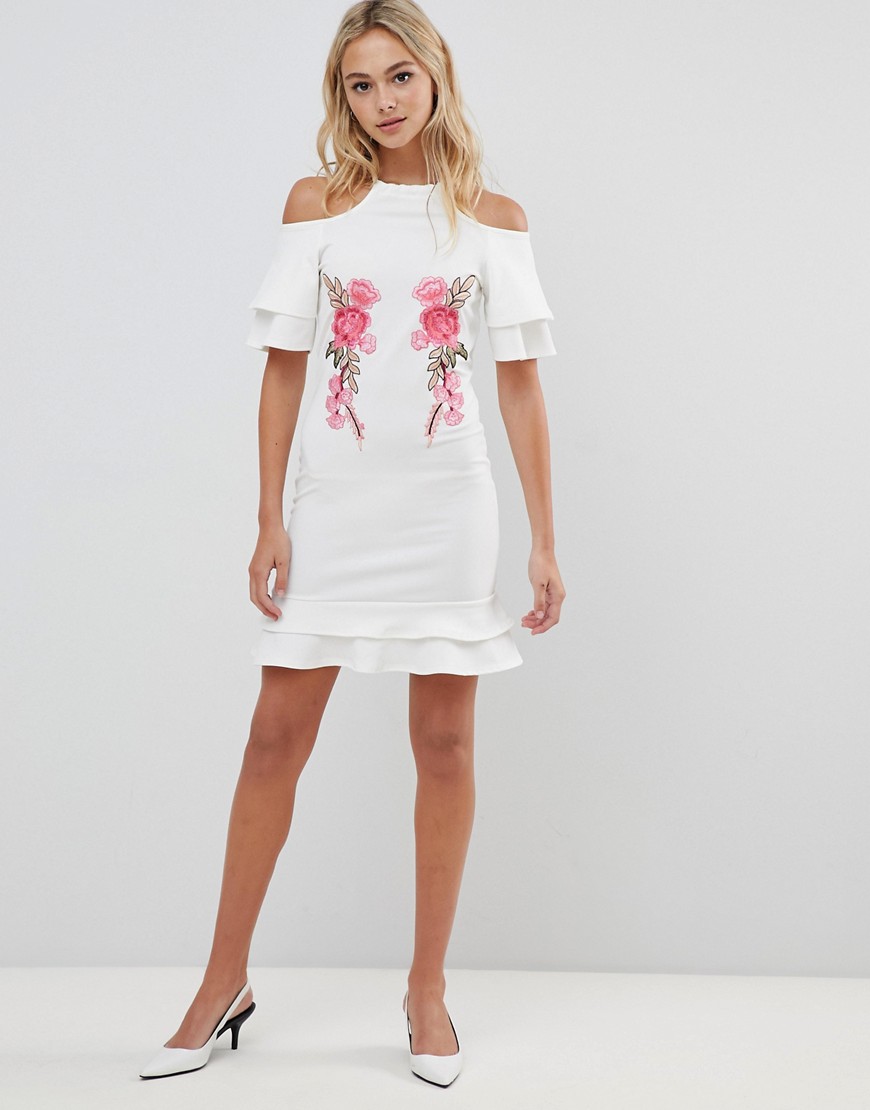 Urban Bliss shoulder dress with ellery applique-White