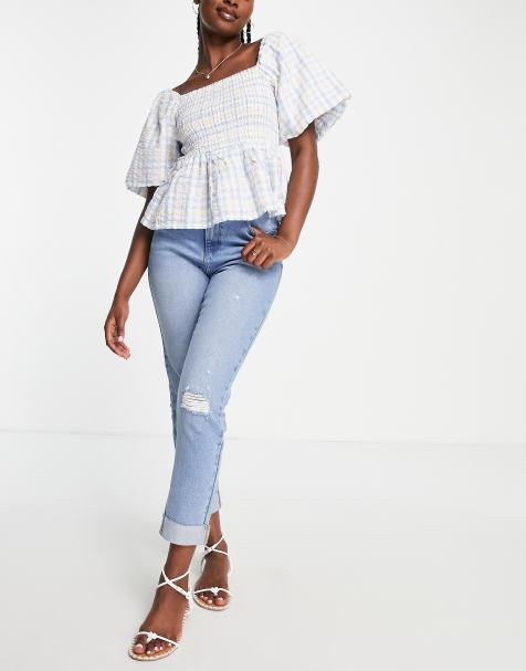 Urban Bliss slim jeans with busted knee in light wash - view 1