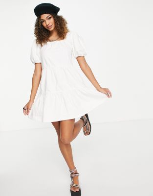 Urban Bliss smock mini denim dress in ecru - ASOS Price Checker