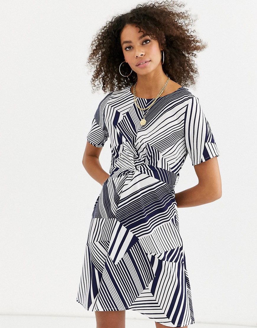 Urban Bliss tanya knot front dress in mixed stripe-Navy