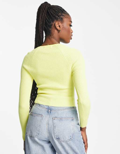 Urban Bliss - Top in maglia gialla con dettaglio con bottone e scollo a cuore, 2 di 4