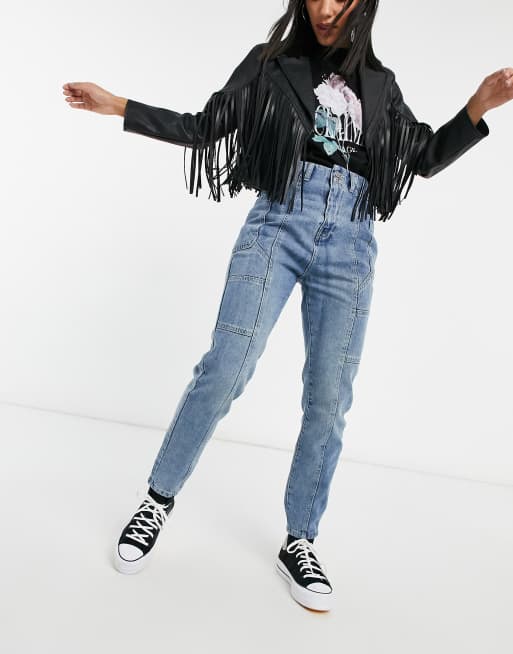stradivarius stepped waist dad jean