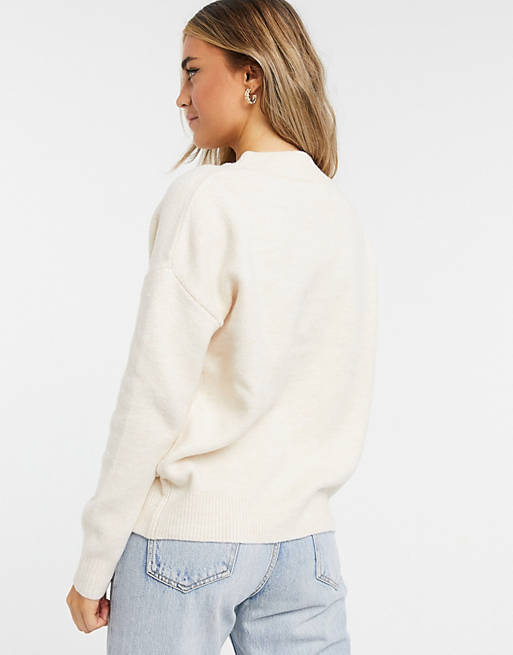  Urban Bliss v neck knitted jumper in cream 