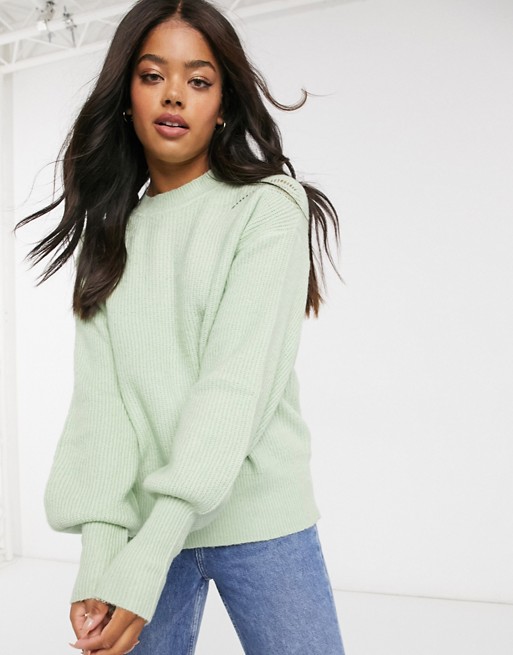 Urban Bliss volume sleeve knitted jumper in light green