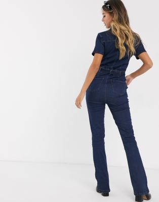 denim flare leg jumpsuit