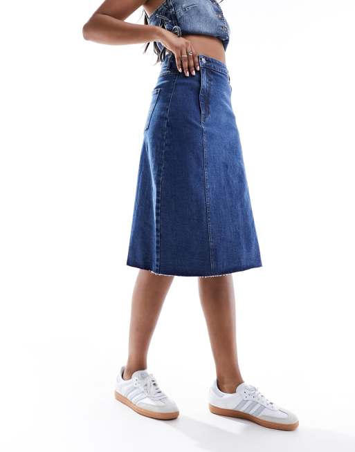 Urban Bliss y2k seam detail raw edge knee length skirt in