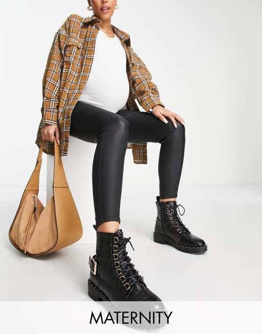 Urban Bliss - Zwangerschapskleding - Denim jeans met coating in zwart