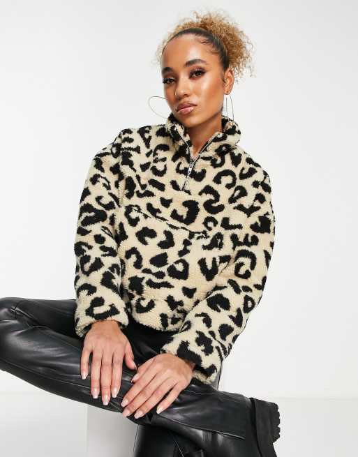 Leopard half outlet zip pullover