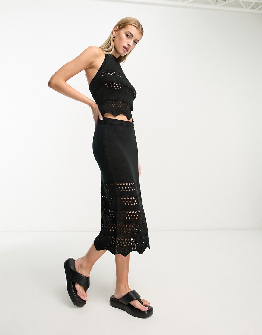 Urban Classics co-ord crochet skirt in black