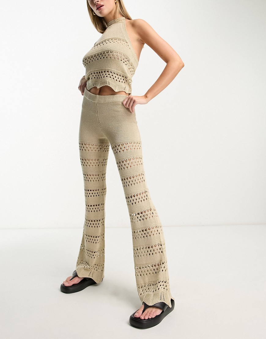 Urban Classics co-ord flared crochet trousers in bronze-Neutral