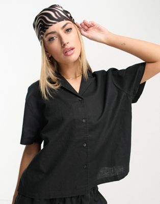 Urban Classics co-ord linen blend resort shirt in black