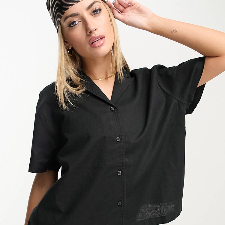 Urban Classics co-ord linen blend resort shirt in black | ASOS