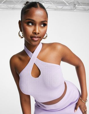 Urban Classics coord crossed halter neck top in lilac
