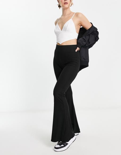 Urban Classics coord high waisted rib flared leggings in black