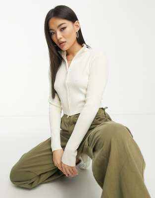 Pre-Order Brown Western Printed Ribbed Trim Collared Zip up Cardigan