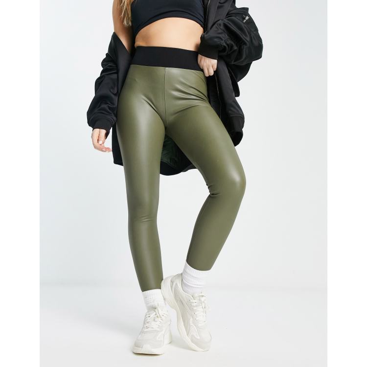 Urban Classics faux leather high waisted leggings in olive