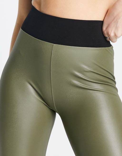 Urban Classics faux leather high waisted leggings in olive