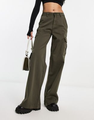 Urban Classics high waist wide leg cargo trousers in olive