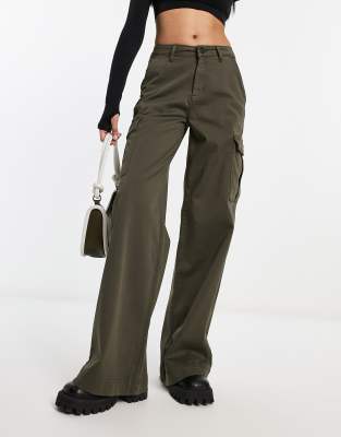 Urban Classics high waist wide leg cargo trousers in olive