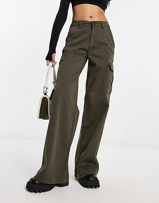 Urban Classics high waist wide leg cargo trousers in olive | ASOS