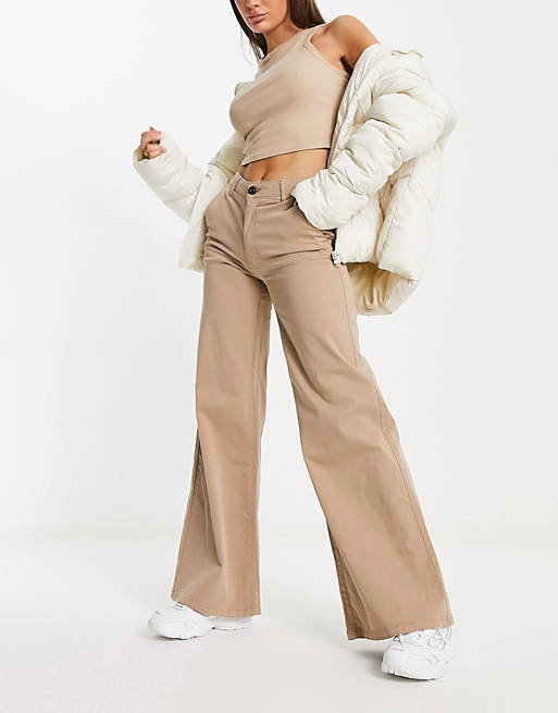 Urban Classics high waist wide leg pants in beige