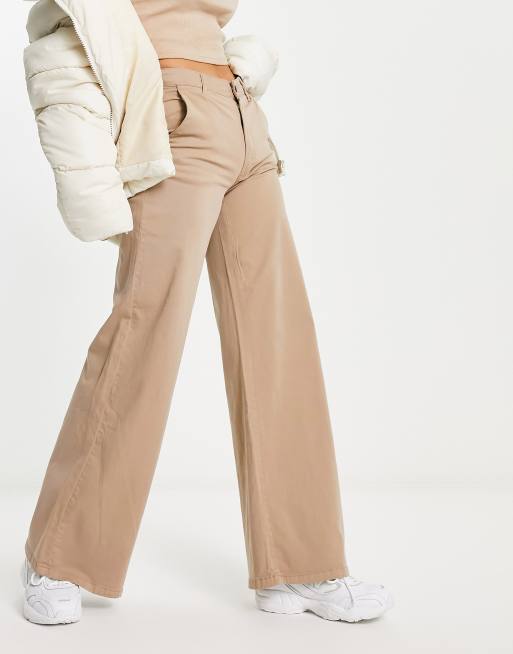 Urban Classics high waist wide leg pants in beige, 4 of 4