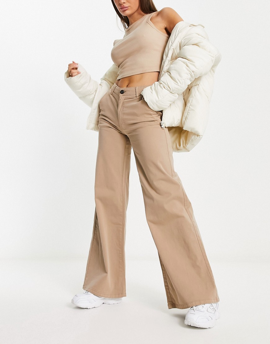 Urban Classics high waist wide leg trousers in beige-Neutral