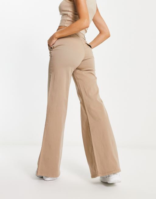 Urban Classics high waist wide leg trousers in beige, 3 of 4