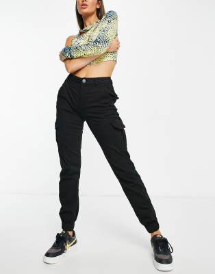 Urban Classics Urban Classics high waisted cargo trousers in black