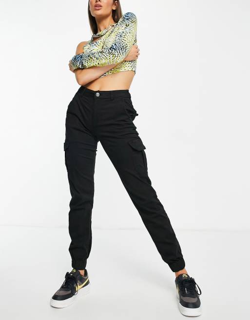 Urban Classics high waisted cargo trousers in black