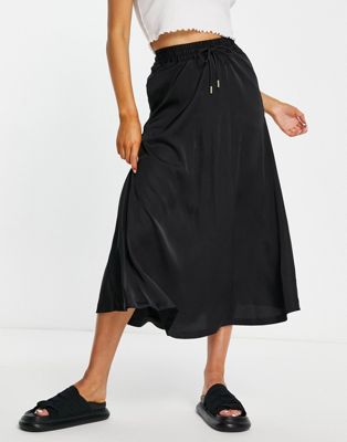 Urban Classics high waisted satin midi skirt in black