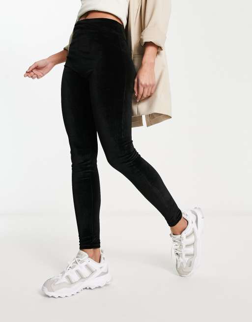 High Waisted Velvet Leggings Black