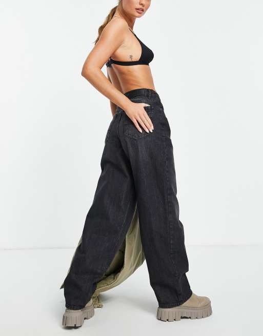 Urban Classics - Jeans a vita alta dritti nero slavato, 2 di 4