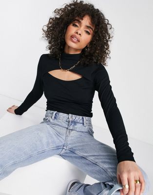 Urban Classics long sleeve button up top in black