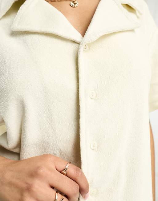 Urban Classics Overhemd van badstof in wit deel van co ord set ASOS